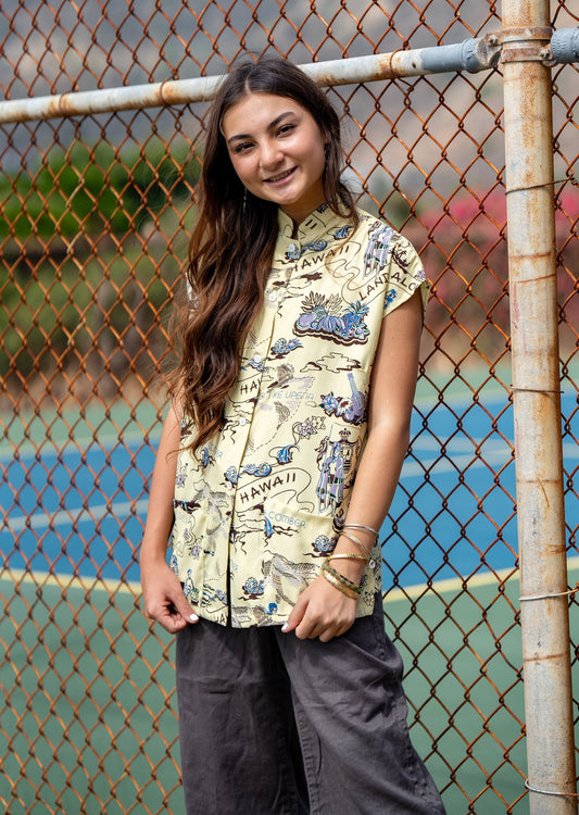 Land of Aloha Yellow Hawaiian Blouse