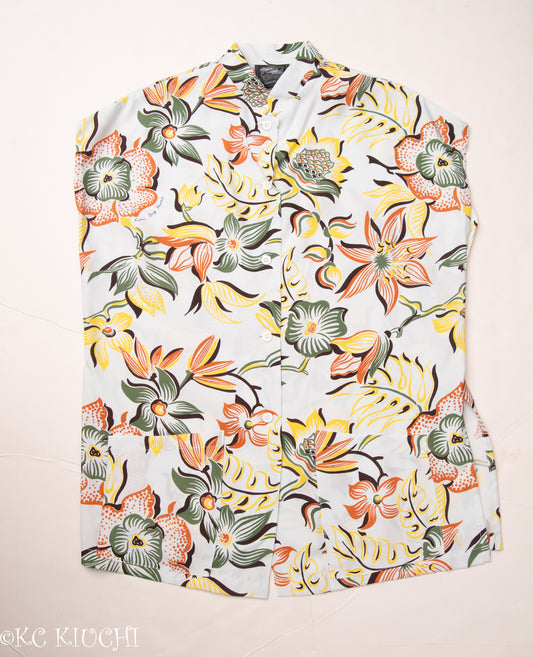 Flower Light Blue Hawaiian Blouse