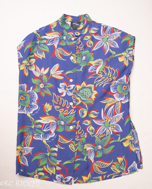 Flower Navy Hawaiian Blouse