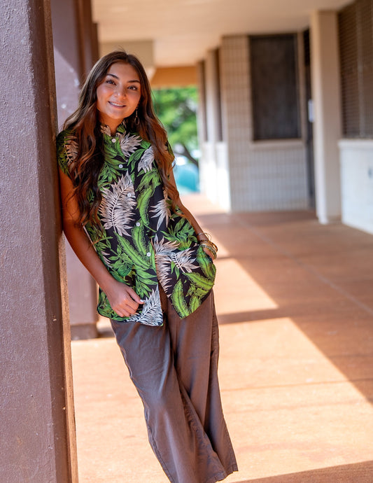 Duke Leaves Green Hawaiian Blouse