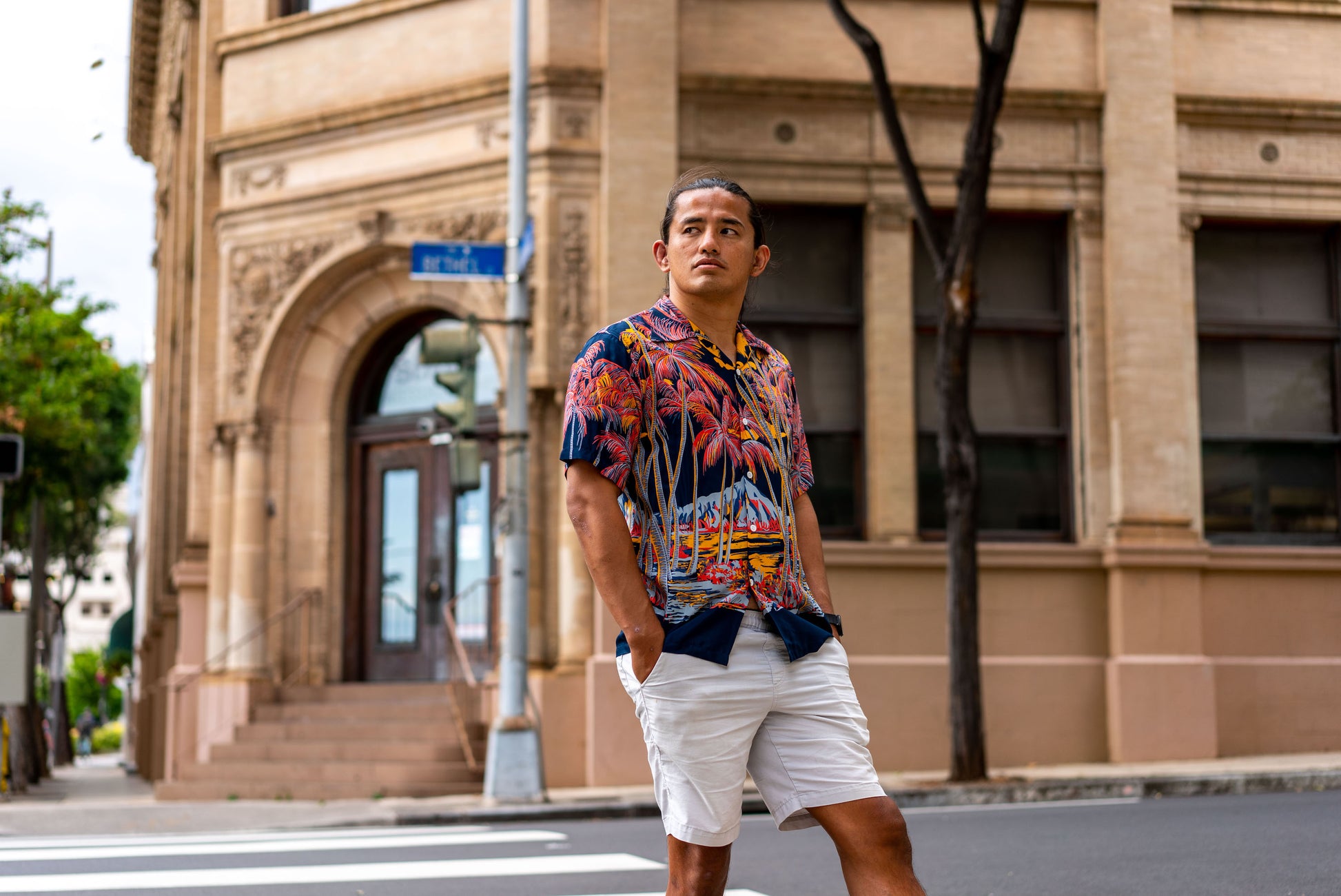 Diamond Head Sunset Blue Hawaiian Shirt